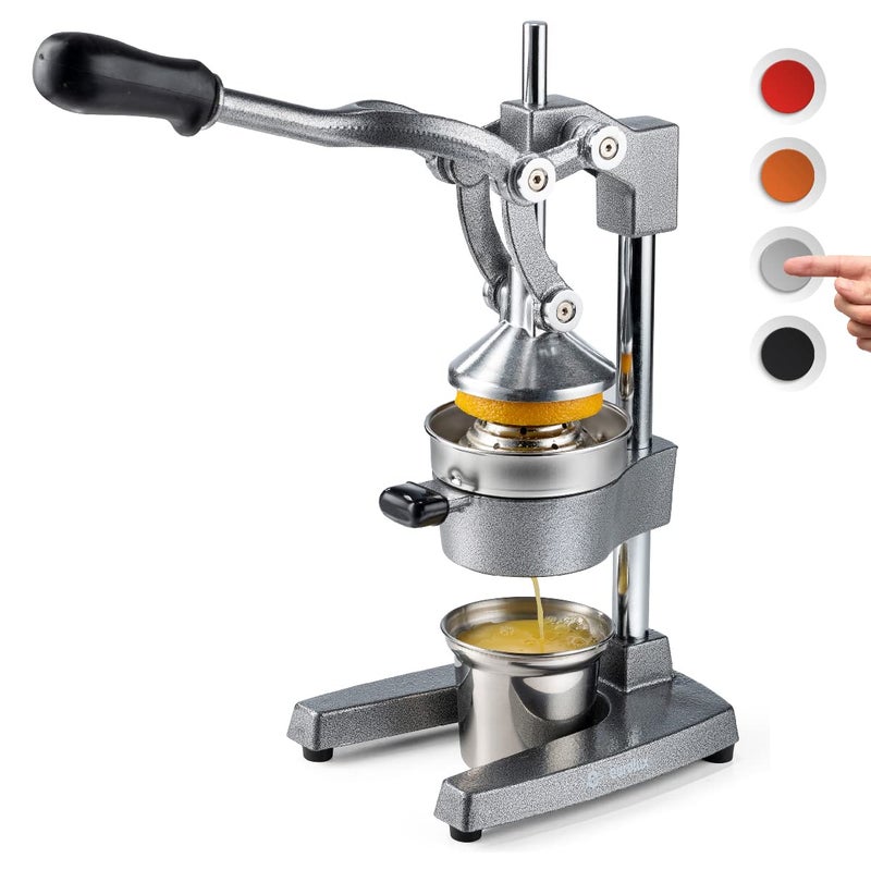 EUROLUX Eurolux Cast Iron Citrus Juicer  ExtraLarge Commercial Grade Manual Hand Press  Heavy Duty Countertop Squeezer for Fresh Orange Juice Bonus Stainless Steel Cup Gray 