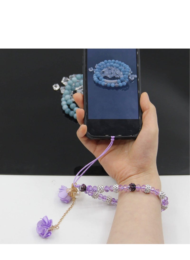 Captaintech Crystal Phone Charm and Flower Phone Chain Beaded Cell Phone Chain Charms Pearl Phone Chain Decoration Non Slip Phone Lanyard  for Phone Key Camera Purple - Image 5