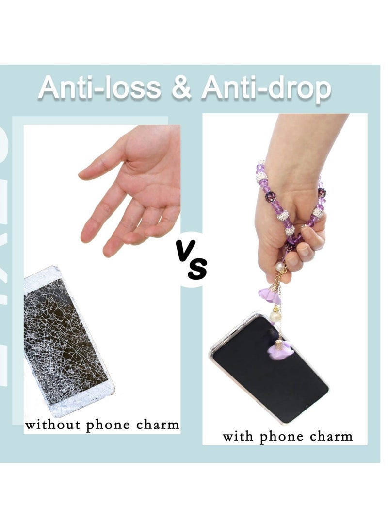 Captaintech Crystal Phone Charm and Flower Phone Chain Beaded Cell Phone Chain Charms Pearl Phone Chain Decoration Non Slip Phone Lanyard  for Phone Key Camera Purple - Image 2