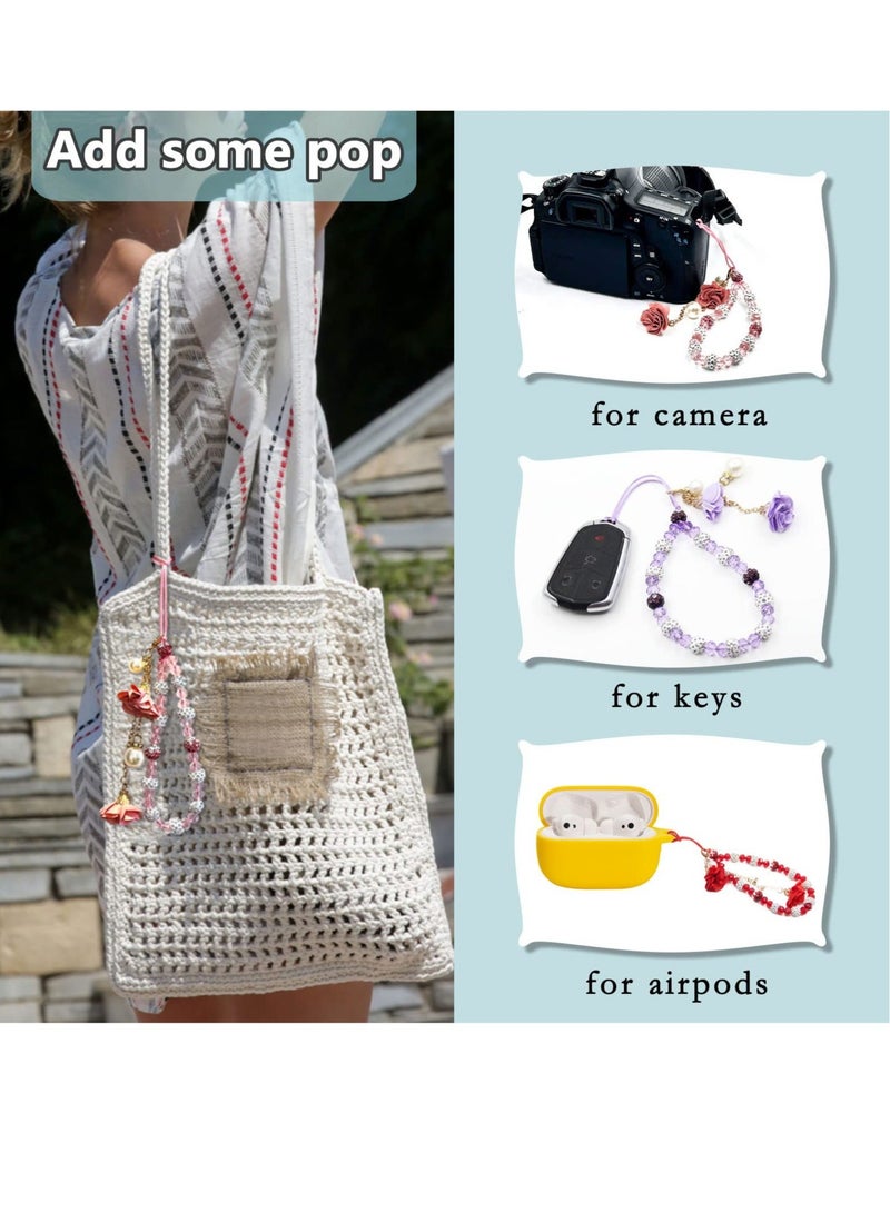 Captaintech Crystal Phone Charm and Flower Phone Chain Beaded Cell Phone Chain Charms Pearl Phone Chain Decoration Non Slip Phone Lanyard  for Phone Key Camera Purple - Image 4