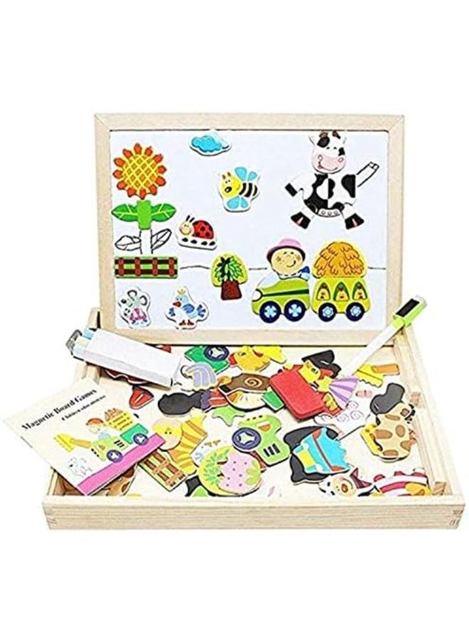 Generic Wooden Educational Magnetic Easel Double Side Dry Erase Board Puzzles Games for Kids 