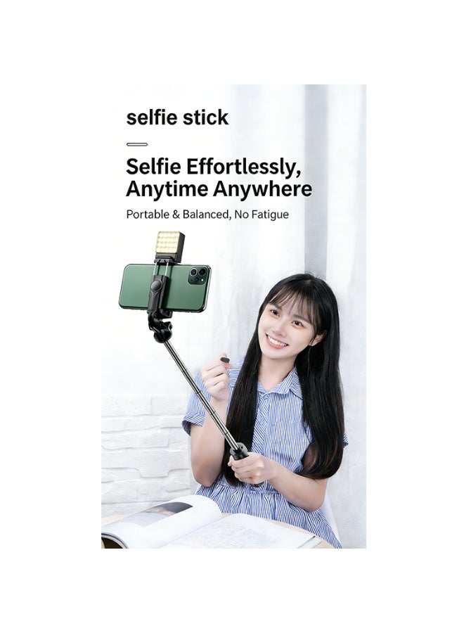 DUNELIFE 3-in-1 Selfie Stick Tripod with Fill Light, Extends 19.3cm to 105cm, 10m Bluetooth Remote & 300° Rotation for All Phones - Image 2