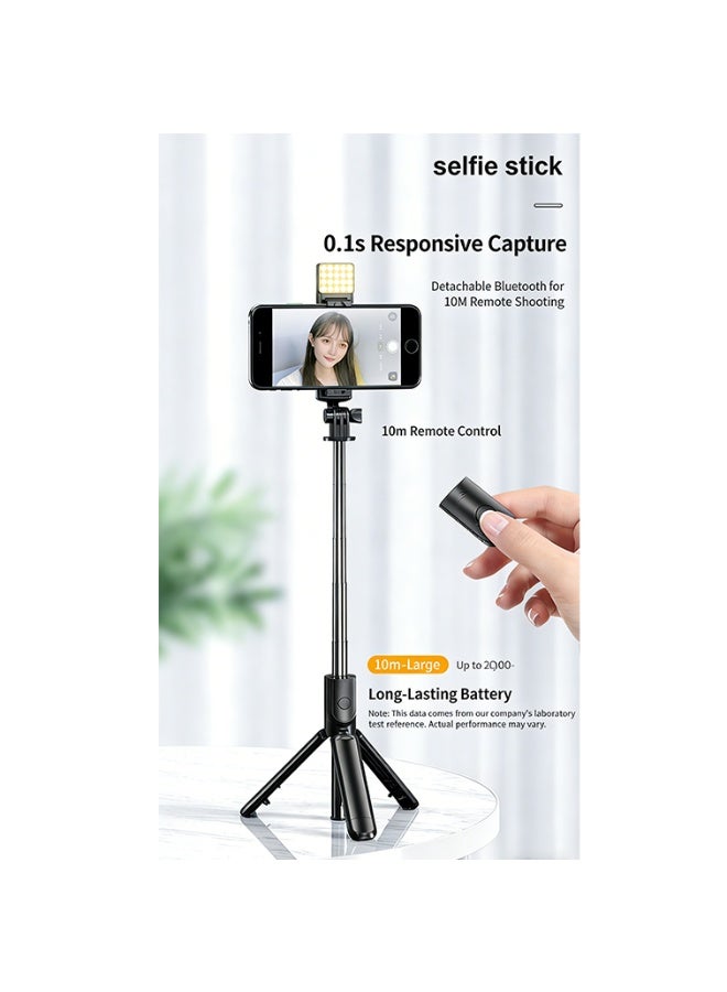 DUNELIFE 3-in-1 Selfie Stick Tripod with Fill Light, Extends 19.3cm to 105cm, 10m Bluetooth Remote & 300° Rotation for All Phones - Image 4