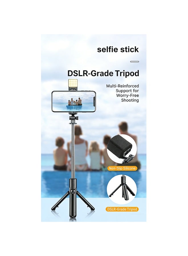 DUNELIFE 3-in-1 Selfie Stick Tripod with Fill Light, Extends 19.3cm to 105cm, 10m Bluetooth Remote & 300° Rotation for All Phones - Image 3