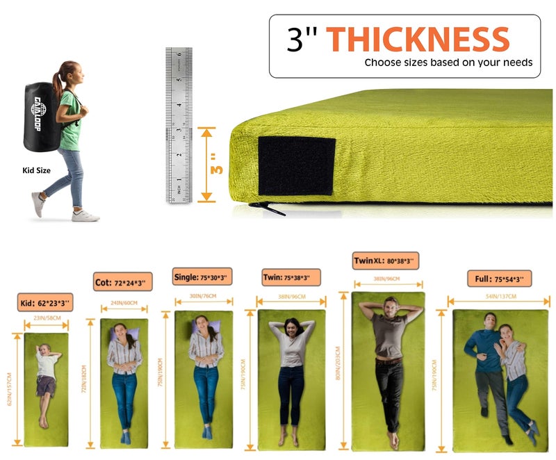 Gaialoop 3 Inch Memory Foam Camping Mattress, Dual Layer Thick Sleeping Camp Pad for Car Tent Cot, Roll-Up Portable Glamping Floor Bed for Guests Sleepover[Twin: 75 * 38 * 3"] - Image 2
