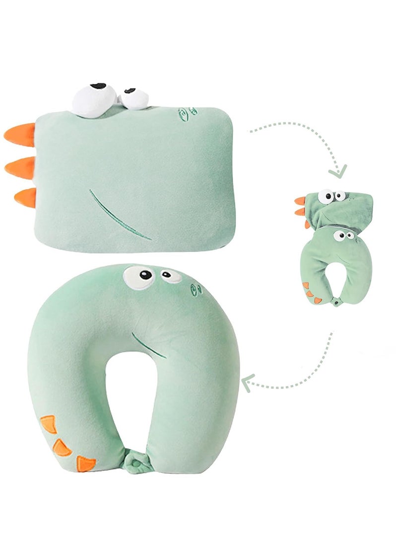 تراسل وسادة رقبة للسفر 2 في 1 قابلة للتشكيل من تراسل - تصميم حيوان رائع للاطفال والرجال والنساء - مسند راس لمقعد السيارة - مثالية والاسترخاء والاستخدام المنزلي ديناصور كحلي كريستال فيلفيت - Image 1