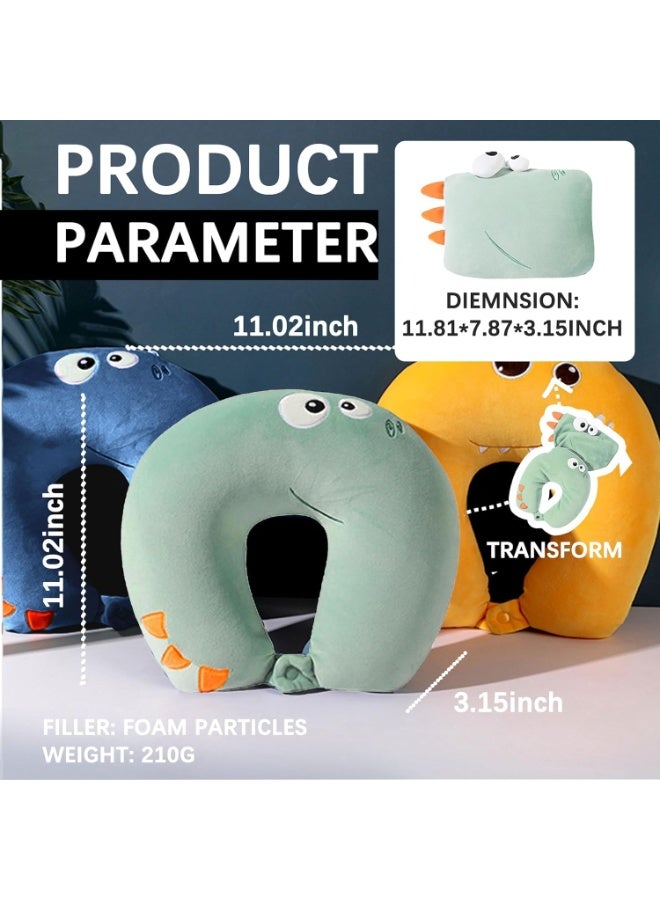 تراسل وسادة رقبة للسفر 2 في 1 قابلة للتشكيل من تراسل - تصميم حيوان رائع للاطفال والرجال والنساء - مسند راس لمقعد السيارة - مثالية والاسترخاء والاستخدام المنزلي ديناصور كحلي كريستال فيلفيت - Image 3