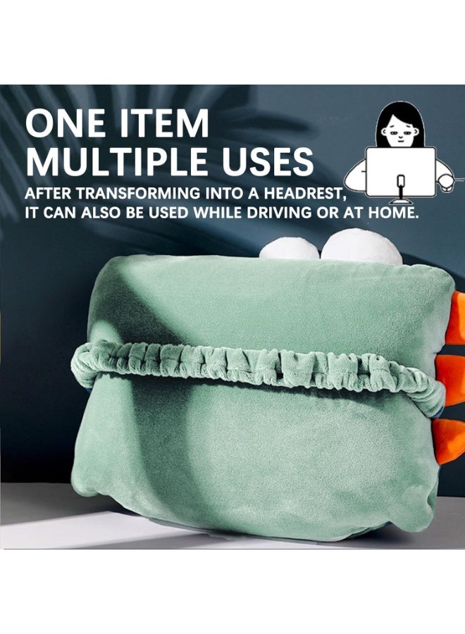 تراسل وسادة رقبة للسفر 2 في 1 قابلة للتشكيل من تراسل - تصميم حيوان رائع للاطفال والرجال والنساء - مسند راس لمقعد السيارة - مثالية والاسترخاء والاستخدام المنزلي ديناصور كحلي كريستال فيلفيت - Image 4
