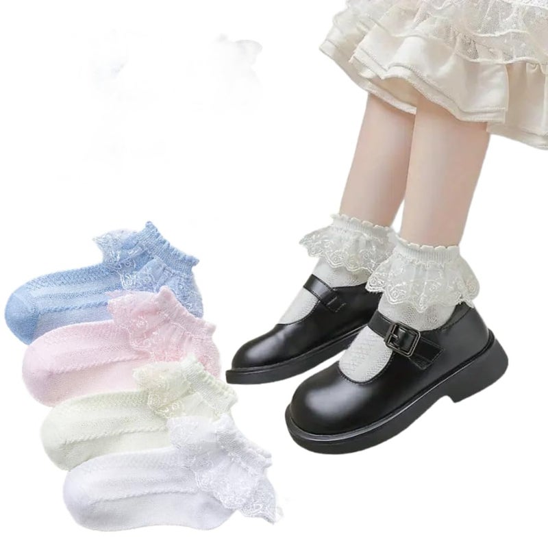 THE DDS STORE 3 Pair Girls Ruffle Socks Frilly Lace Princess Dress Socks for Toddler Kids Girls Multi Color (IN, Age, 6 Years, 9 Years, 3, Multi) - Image 4