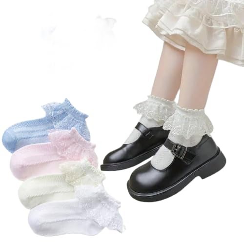THE DDS STORE 3 Pair Girls Ruffle Socks Frilly Lace Princess Dress Socks for Toddler Kids Girls Multi Color (IN, Age, 6 Years, 9 Years, 3, Multi) - Image 1