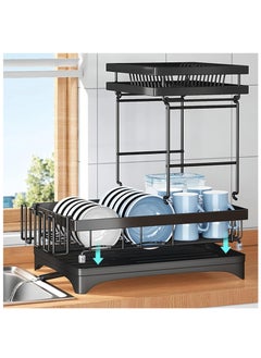 Arabest Dish Drying Rack, 2 Tiers Large Kitchen Dish Rack With Drainer, Removable Utensil Holder and Cup Holder, Stainless Steel Dish Drainer Dish Drying Rack Dish Stand, for Kitchen Counter Top  - Image 2