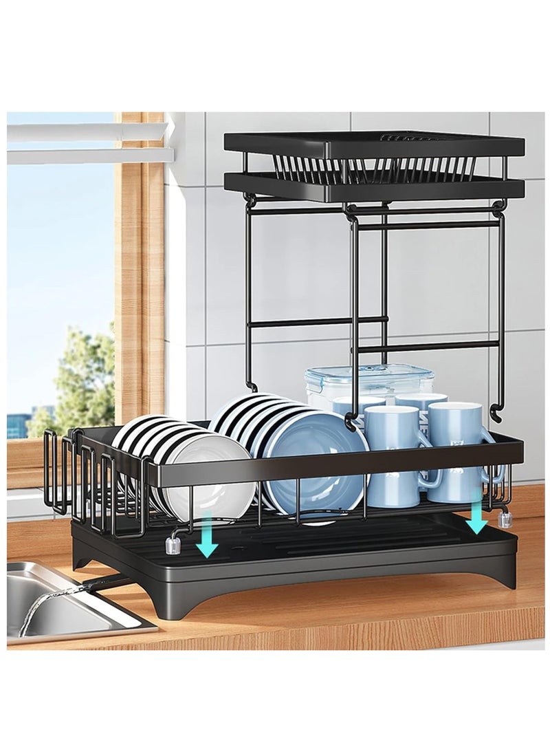 Arabest Dish Drying Rack, 2 Tiers Large Kitchen Dish Rack With Drainer, Removable Utensil Holder and Cup Holder, Stainless Steel Dish Drainer Dish Drying Rack Dish Stand, for Kitchen Counter Top  - Image 2