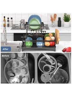 Arabest Dish Drying Rack, 2 Tiers Large Kitchen Dish Rack With Drainer, Removable Utensil Holder and Cup Holder, Stainless Steel Dish Drainer Dish Drying Rack Dish Stand, for Kitchen Counter Top  - Image 4