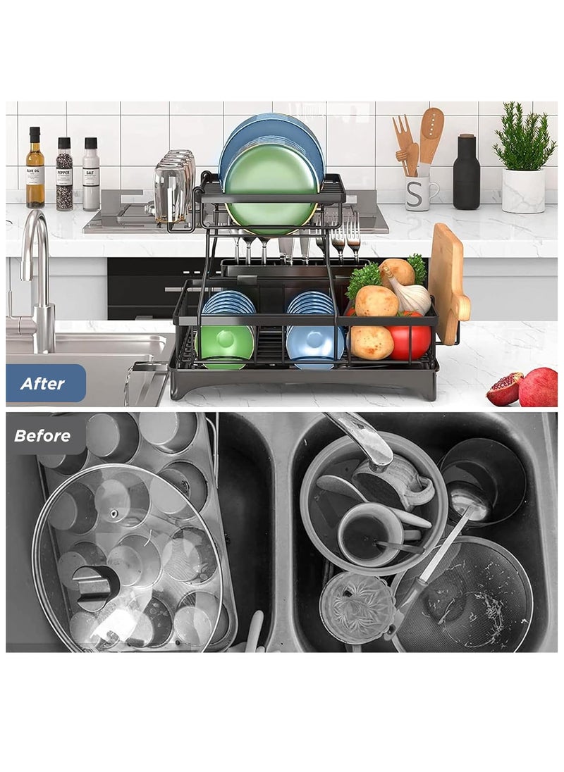 Arabest Dish Drying Rack, 2 Tiers Large Kitchen Dish Rack With Drainer, Removable Utensil Holder and Cup Holder, Stainless Steel Dish Drainer Dish Drying Rack Dish Stand, for Kitchen Counter Top  - Image 4