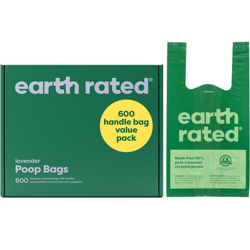 Earth Rated Dog Poop Bags with Handles Value Pack Easy Tie and Guaranteed Leakproof Lavender 600 Handle Bags