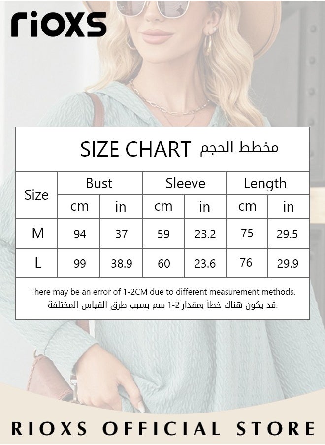 RIOXS Women's Pullover Sweaters,V-neck Button Hooded Sweater,Causal Long Sleeve Knitted Tops,Solid Color Pullover Tops,Soft Comfortable Tunic Blouses,For Work/ Shopping/Daily Wear  - Image 3