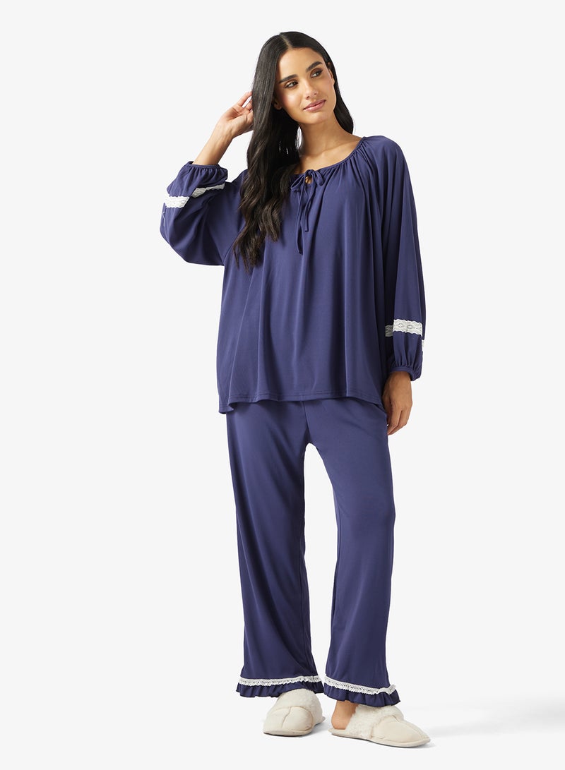 Ginger Lace Detail Relaxed Fit Top & Pyjama set - Image 5