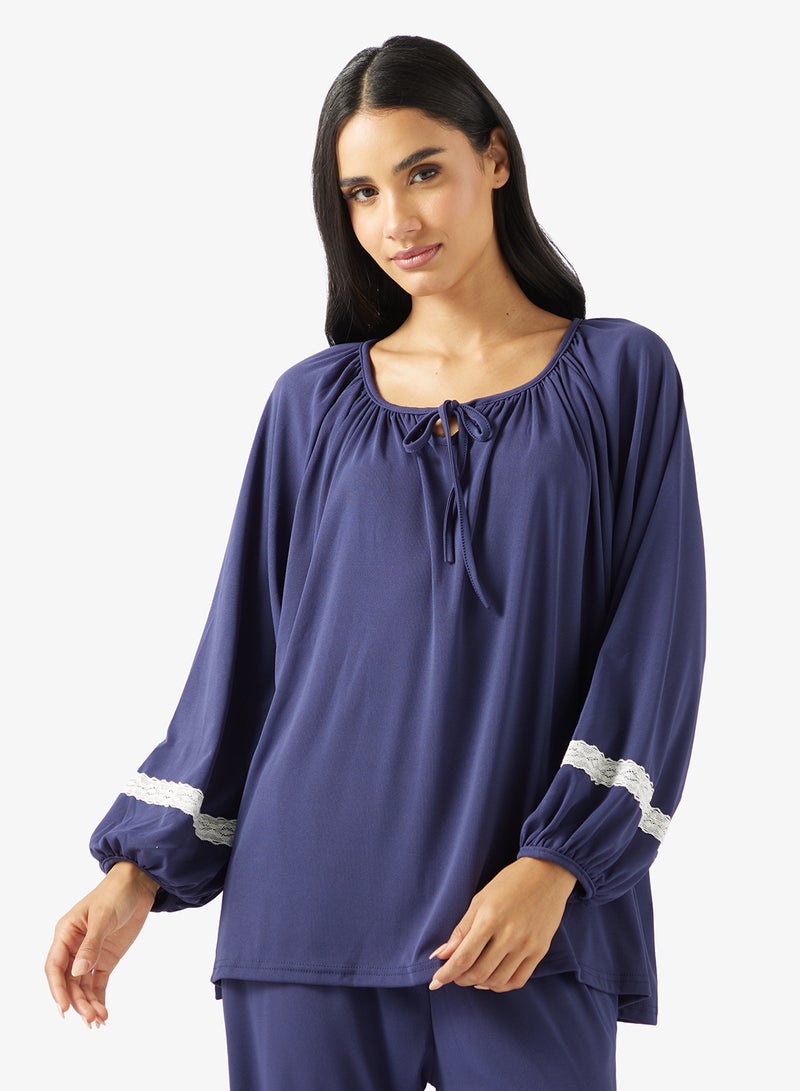 Ginger Lace Detail Relaxed Fit Top & Pyjama set - Image 3