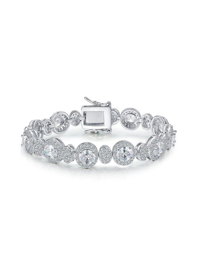 MDFUN Halo Tennis Bracelet for Women 18K White Gold Round and Oval Cubic Zirconias, Size 6.5 inches - Image 1