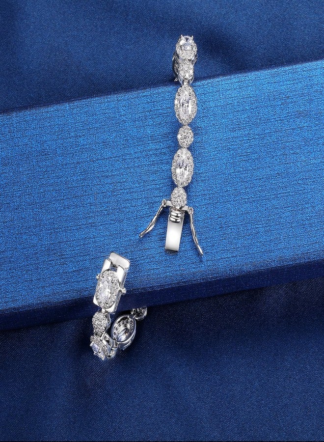MDFUN Halo Tennis Bracelet for Women 18K White Gold Round and Oval Cubic Zirconias, Size 6.5 inches - Image 4