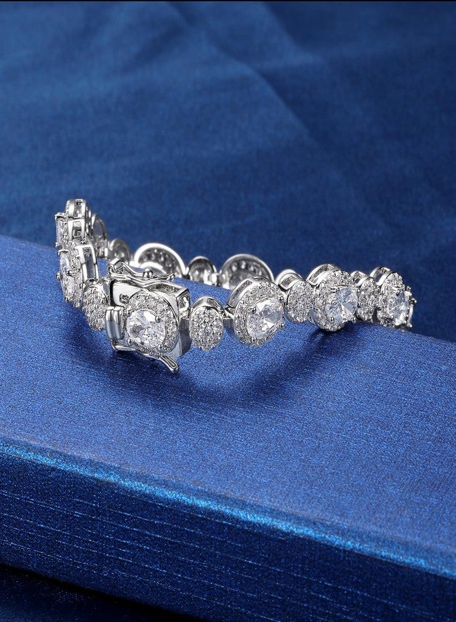 MDFUN Halo Tennis Bracelet for Women 18K White Gold Round and Oval Cubic Zirconias, Size 6.5 inches - Image 3