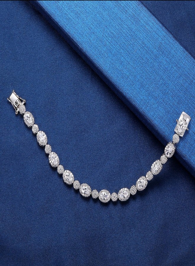 MDFUN Halo Tennis Bracelet for Women 18K White Gold Round and Oval Cubic Zirconias, Size 6.5 inches - Image 5