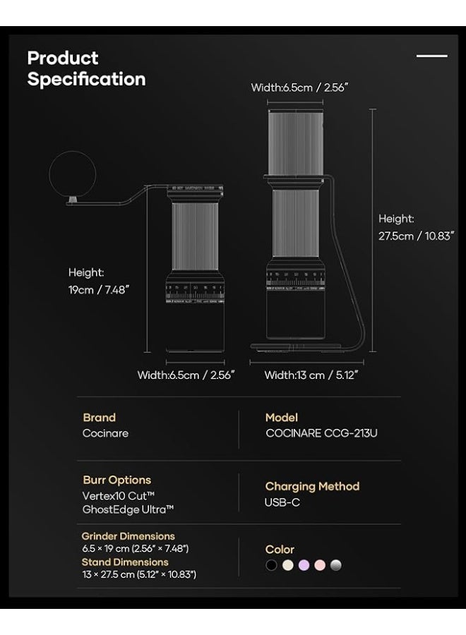 الكوكيناري مطحنة قهوة Cocinare ESSENCE DUO B38 Ultra – 2 في 1 كهربائية ولاسلكية مع وضع يدوي، 80 مستوى طحن دقيق، شفرات GhostEdge عالية الأداء، تصميم احترافي للإسبريسو والقهوة المقطّرة، مع قاعدة قابلة للفك (أسود أوبسيديان) - Image 3