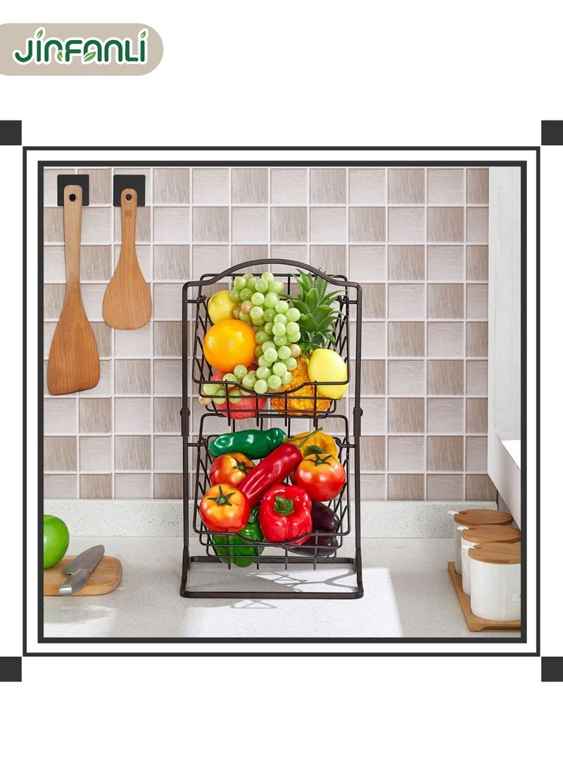 JINFANLI Double Layer Metal Fruit Basket Kitchen Countertop Storage Vegetable Basket Rack, Removable Produce Basket, Multipurpose Wire Basket Hanging Storage Rack, Farmhouse Kitchen Tiered Storage Rack - Image 4