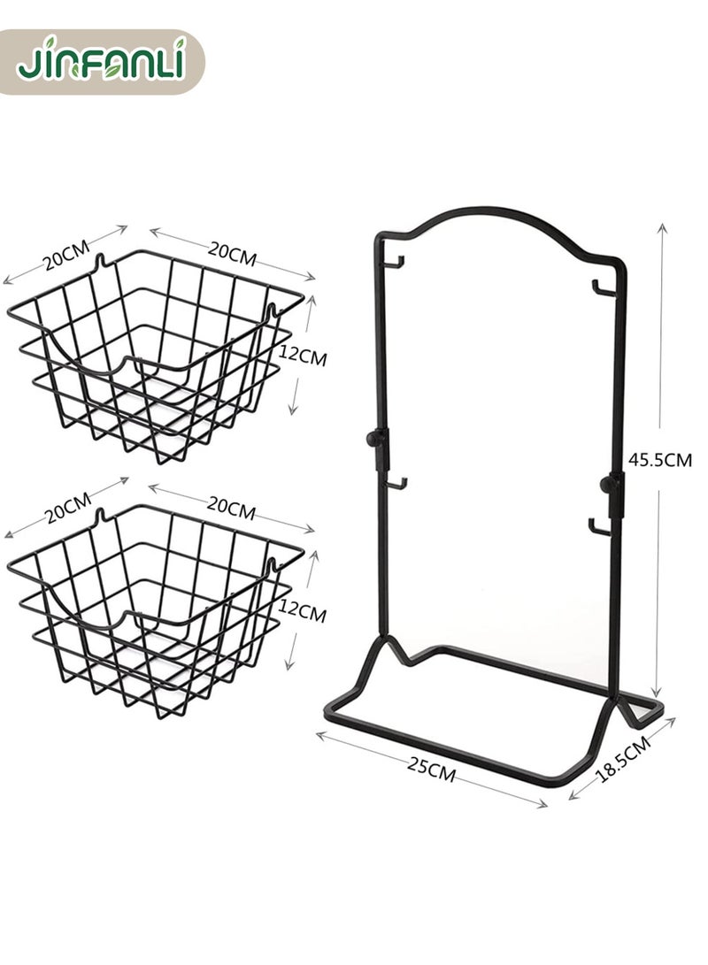JINFANLI Double Layer Metal Fruit Basket Kitchen Countertop Storage Vegetable Basket Rack, Removable Produce Basket, Multipurpose Wire Basket Hanging Storage Rack, Farmhouse Kitchen Tiered Storage Rack - Image 2