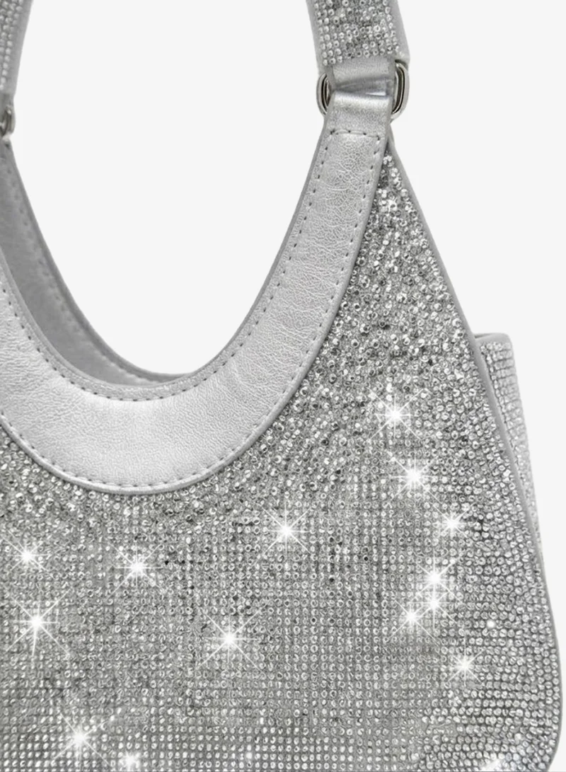 Viny Viny Women's Crystal Hobo Mini Bag – Fully Rhinestone Embellished Evening Handbag with Curved Handle