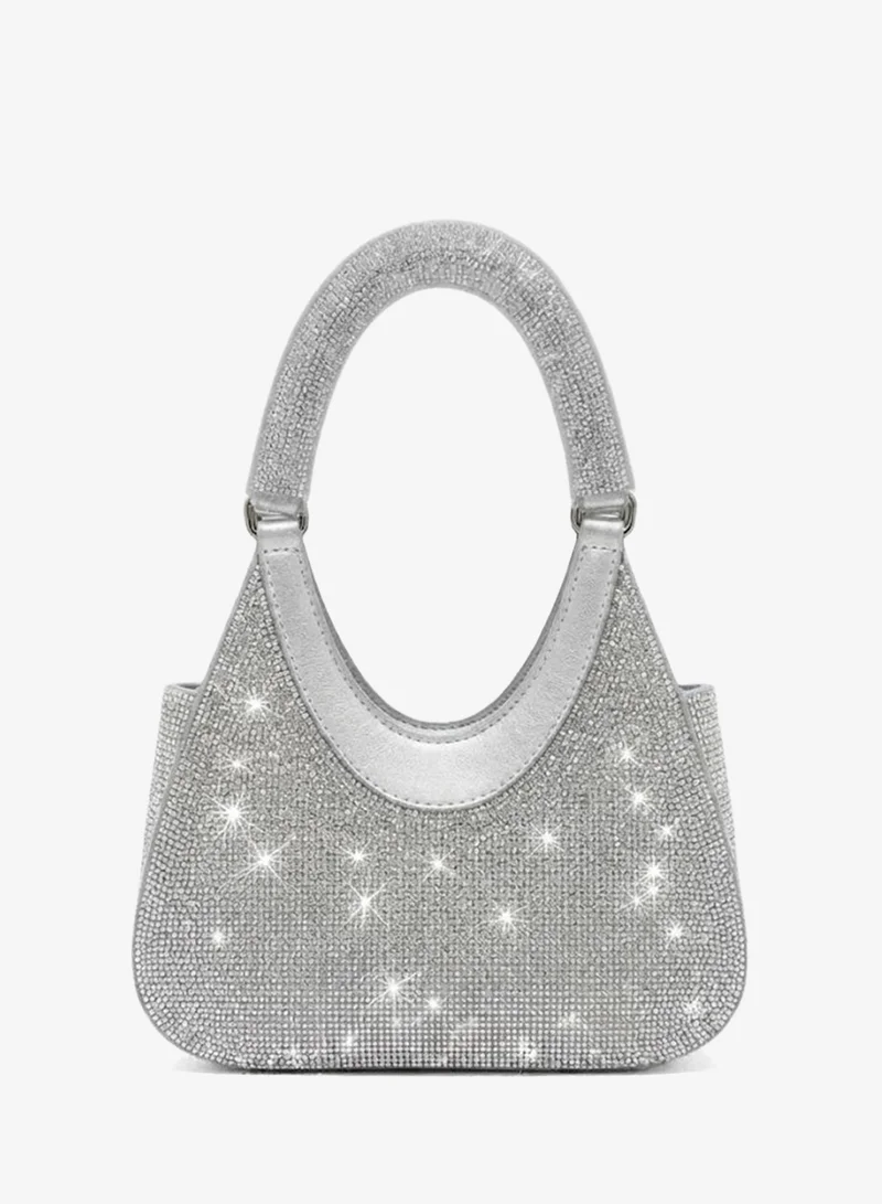 Viny Viny Women's Crystal Hobo Mini Bag – Fully Rhinestone Embellished Evening Handbag with Curved Handle