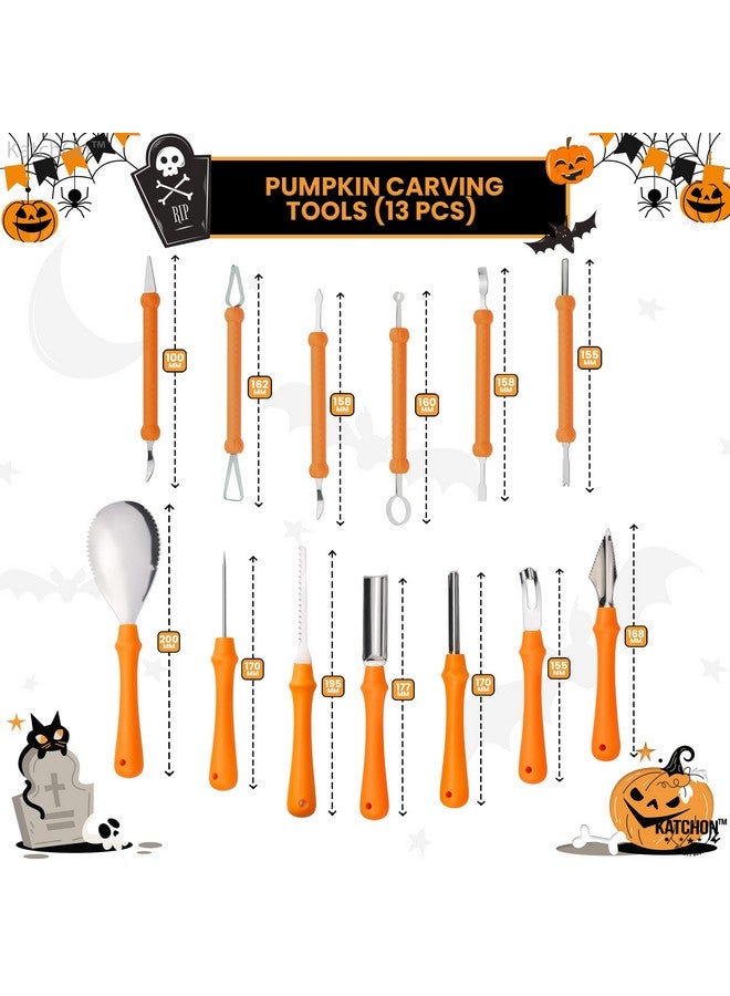 KatchOn, Professional Pumpkin Carving Kits - Pack of 31 | Halloween Pumpkin Carving Tools, 13 Pcs Heavy Duty Stainless Steel | 18 Pcs Pumpkin Carving Stencils for Halloween Decorations Jack-O-Lanterns - Image 1