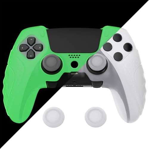 PlayVital Guardian Edition Glow in Dark Anti-Slip Ergonomic Silicone Cover Case for ps5 Edge Controller, Soft Rubber Protector Skin for ps5 Edge Wireless Controller with Thumb Grip Caps - Green - Image 1