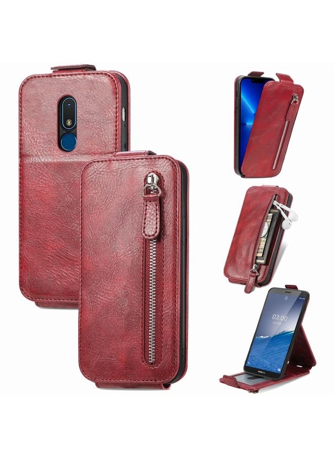 HuHa - Case Cover For For Nokia C3 Zipper Wallet Vertical Flip Leather Phone Case(Red) - Image 1