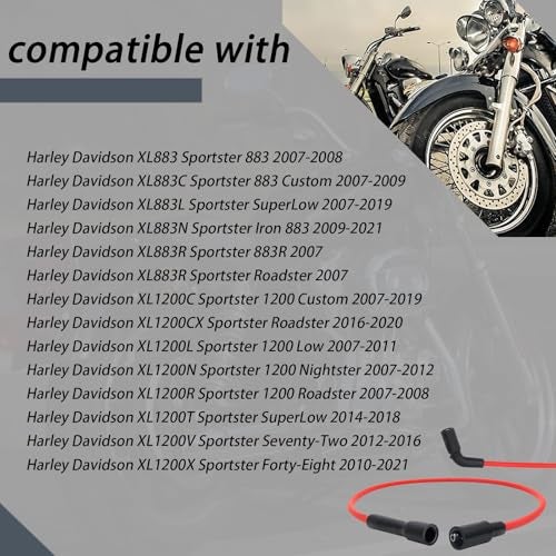 XTPTFABS Red 8mm Spark Plug Wire Set Compatible with Harley-Davidson Sportster XL 883 1200 2007 2008 2009 2010 2011 2012 2013 2014 2015 2016 2017 - Image 2