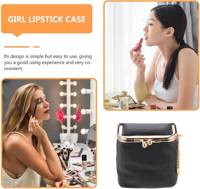 OSALADI Portable Lipstick Holder Case Mini Square Lip Gloss Storage Bag for Women, Black Compact Cosmetic Pouch for Travel and Daily Use - Image 3