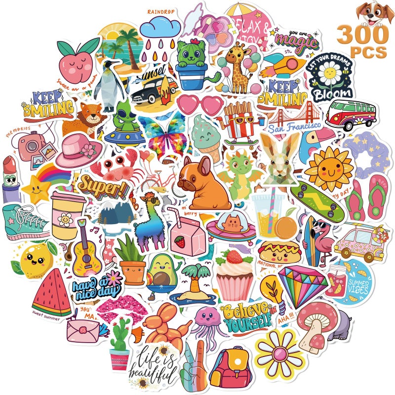 Wninbu 300 PCS Cute Stickers for Kids,Water Bottle Sticker Pack for Teens Girls Boys,Kawaii Waterproof Vinyl Stickers for Water Bottles,Skateboard,Laptop Students Classroom Decor Prizes (Cute 300 pcs) - Image 1