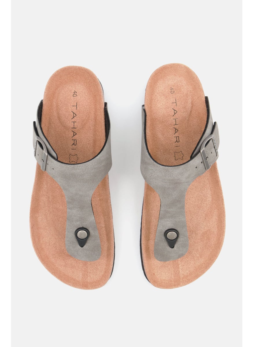 Men Slip On Synthetic Leather Cork Sandals, Grey