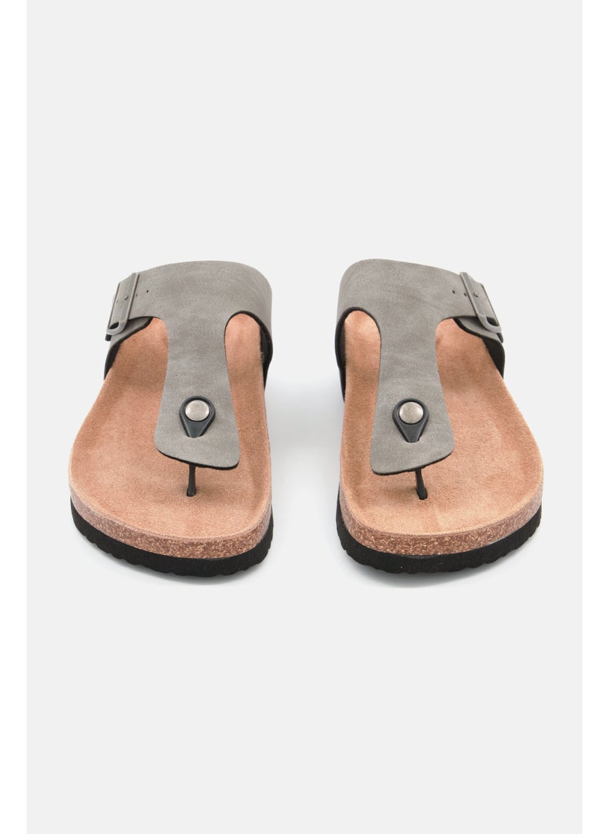 Men Slip On Synthetic Leather Cork Sandals, Grey
