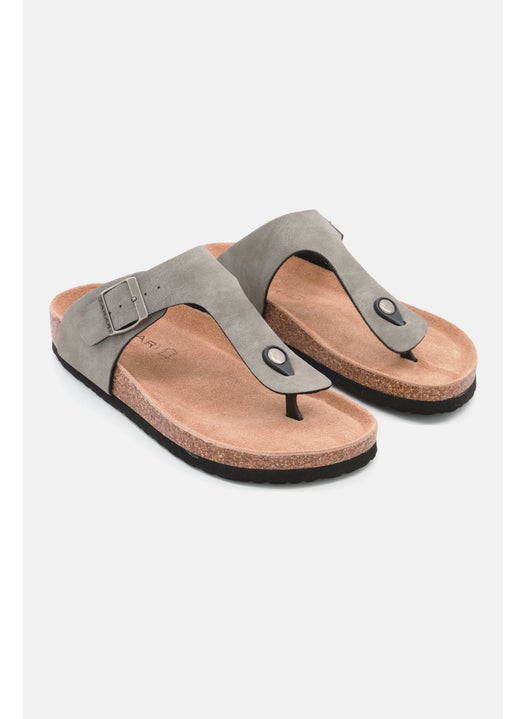 Men Slip On Synthetic Leather Cork Sandals, Grey