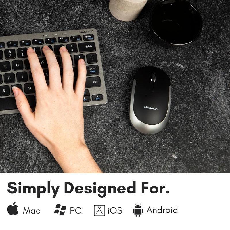 Macally Wireless Bluetooth Mouse for Mac, MacBook Pro/Air, iPad, Laptop, and PC - Quiet Click and Comfortable Apple Wireless Mouse - Rechargeable - Space Gray - Image 2