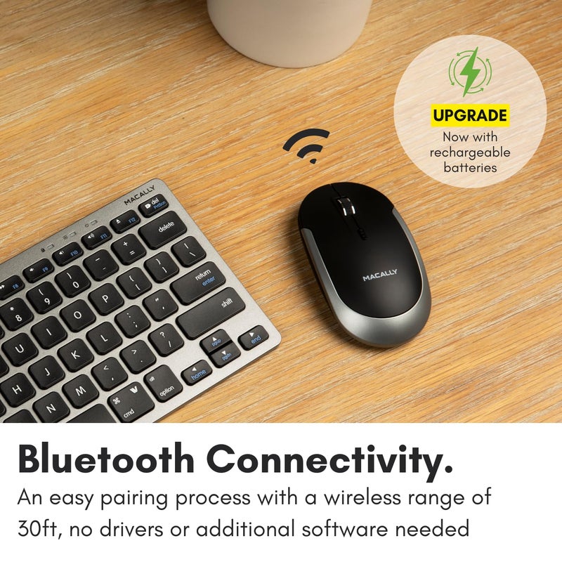 Macally Wireless Bluetooth Mouse for Mac, MacBook Pro/Air, iPad, Laptop, and PC - Quiet Click and Comfortable Apple Wireless Mouse - Rechargeable - Space Gray - Image 3