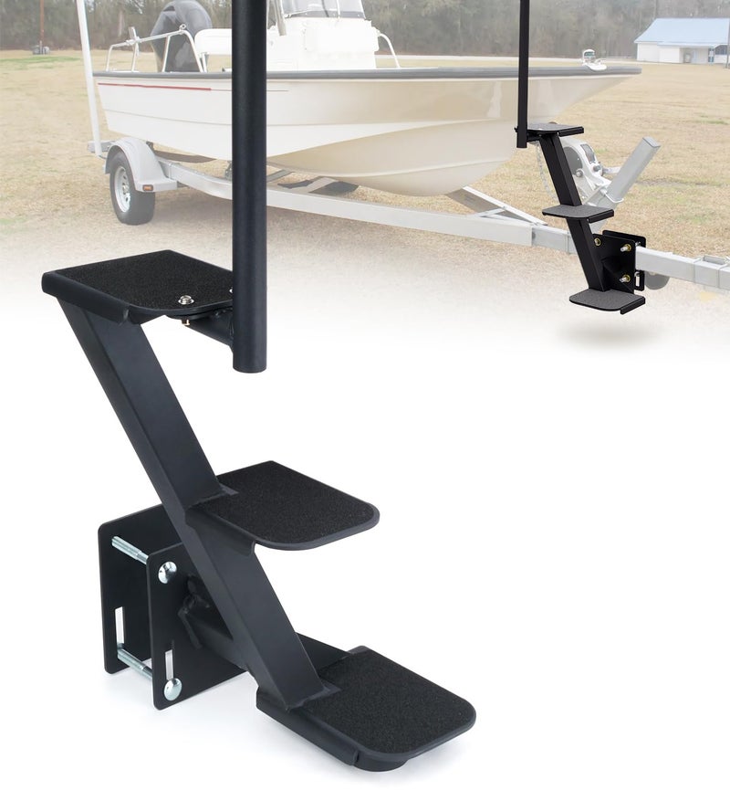 Aupar Heavy Duty Boat Trailer Steps with Safety Handle, Non-Slip Surface, Universal Fits for Trailers Tongue Steps, Patent Pending, 3 Steps - Image 1