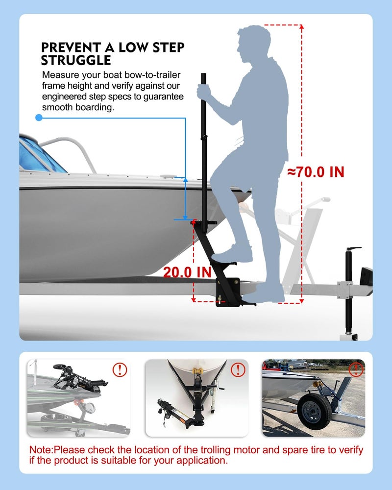 Aupar Heavy Duty Boat Trailer Steps with Safety Handle, Non-Slip Surface, Universal Fits for Trailers Tongue Steps, Patent Pending, 3 Steps - Image 5