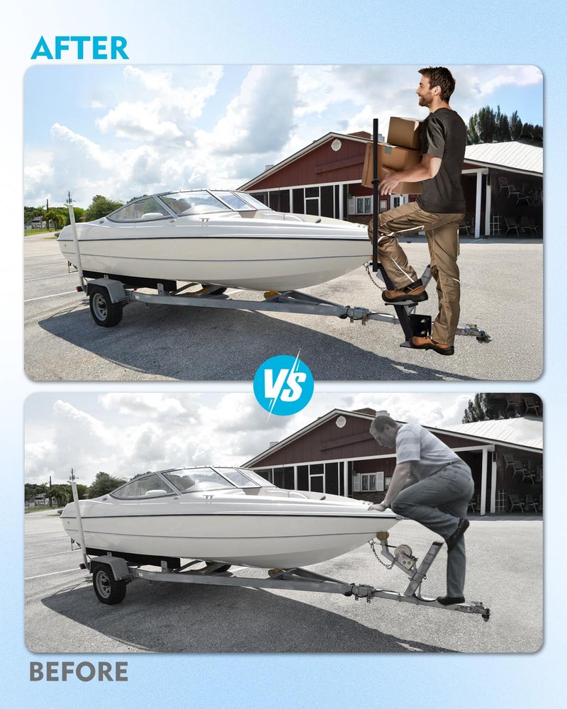 Aupar Heavy Duty Boat Trailer Steps with Safety Handle, Non-Slip Surface, Universal Fits for Trailers Tongue Steps, Patent Pending, 3 Steps - Image 2