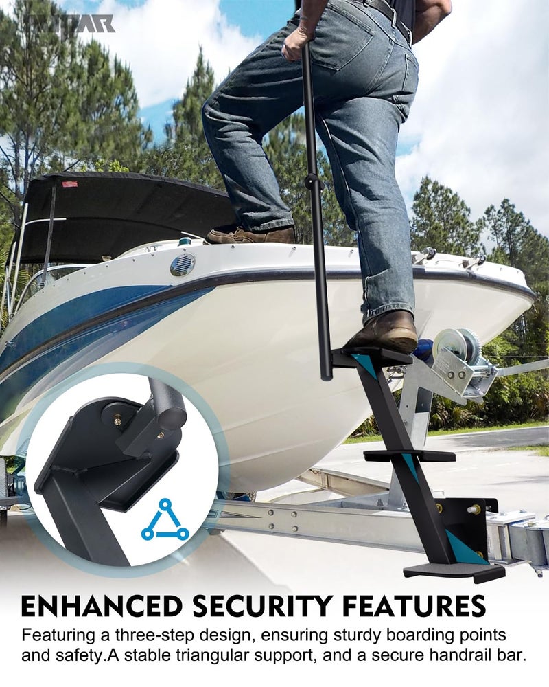 Aupar Heavy Duty Boat Trailer Steps with Safety Handle, Non-Slip Surface, Universal Fits for Trailers Tongue Steps, Patent Pending, 3 Steps - Image 3
