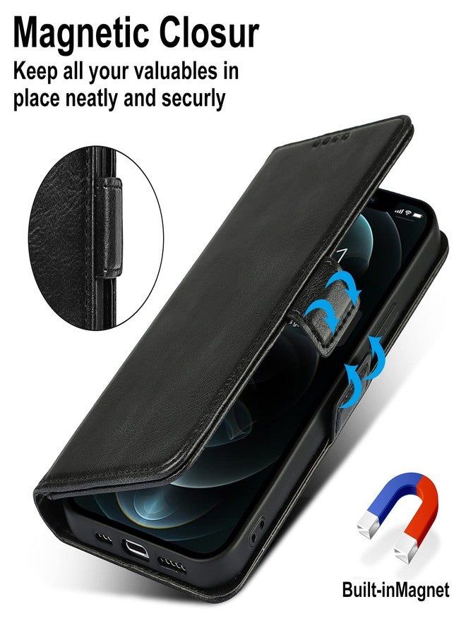 iCoverCase for iPhone 12/12 Pro Wallet Case with Wrist Strap, [RFID Blocking] PU Leather Kickstand Shockproof Case with Credit Card Holder Magnetic Flip Folio Cover Case (Black) - Image 5