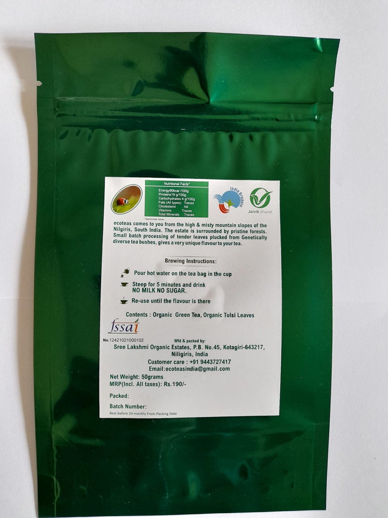 ECOTEAS Organic Tulsi Green Tea (50 grams) - Image 2
