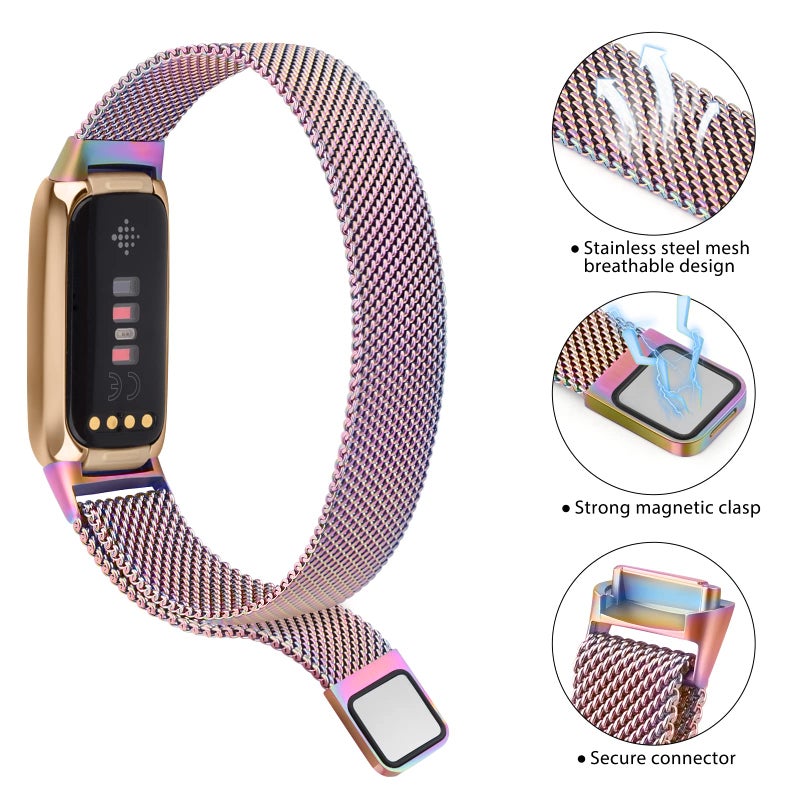 Vanjua سوار معدني فانجوا متوافق مع أساور فيتبيت لوكس، حلقة شبكية من الفولاذ المقاوم للصدأ سوار قابل للتعديل بديل لسوار فيتبيت لوكس/إصدار خاص لوكس متتبع اللياقة البدنية للنساء والرجال (ملون) - Image 2