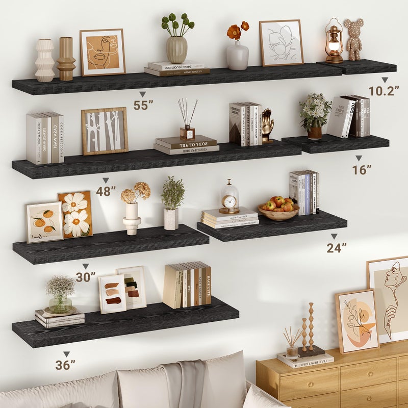 Vivelove 10.2 Inches Floating Shelves Wall Mounted, 10" Deep Wall Shelves for Bedroom, Bathroom, Living Room, Kitchen, Office, Home Decor, Modern Shelf, Set of 2, Black, 10.2x10.2x1.5 - Image 5